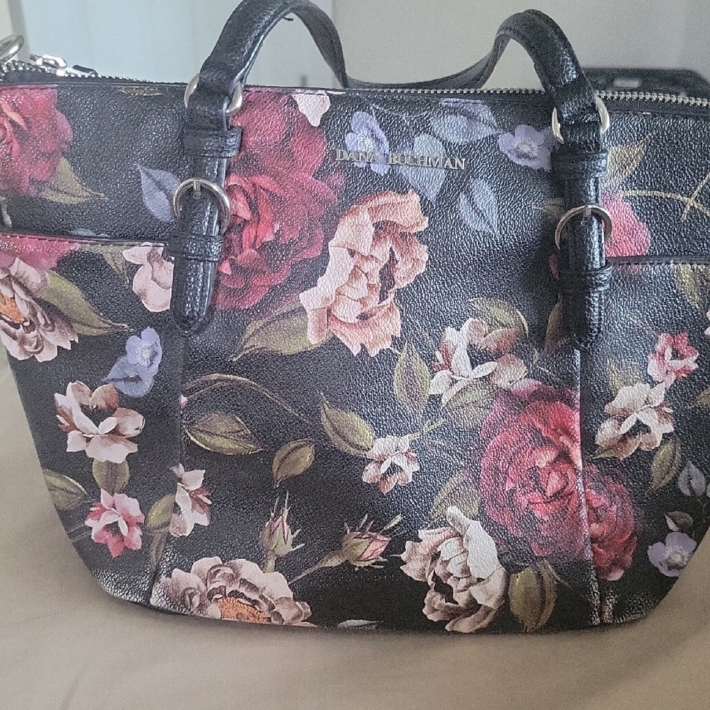 Brown and Pink Floral Satchel with Structured Design